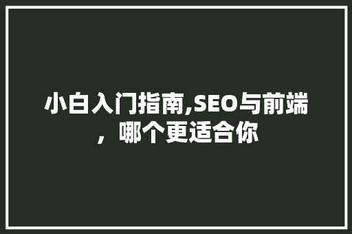 小白入门指南,SEO与前端，哪个更适合你