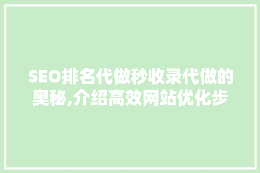 SEO排名代做秒收录代做的奥秘,介绍高效网站优化步骤