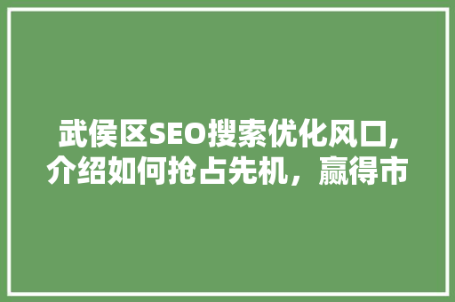 武侯区SEO搜索优化风口,介绍如何抢占先机，赢得市场青睐