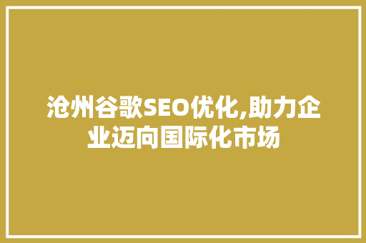 沧州谷歌SEO优化,助力企业迈向国际化市场