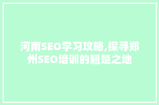 河南SEO学习攻略,探寻郑州SEO培训的翘楚之地