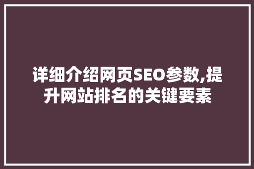 详细介绍网页SEO参数,提升网站排名的关键要素