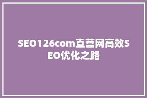 SEO126com直营网高效SEO优化之路