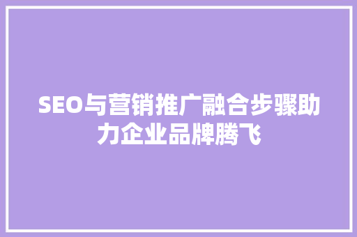 SEO与营销推广融合步骤助力企业品牌腾飞