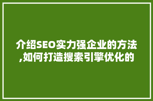 介绍SEO实力强企业的方法,如何打造搜索引擎优化的高效能步骤