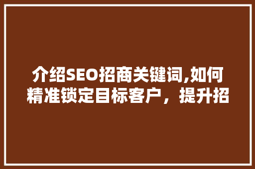 介绍SEO招商关键词,如何精准锁定目标客户，提升招商效果