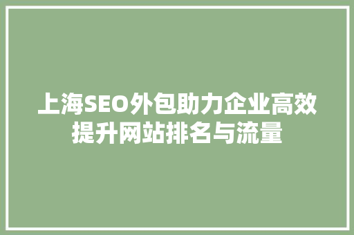 上海SEO外包助力企业高效提升网站排名与流量