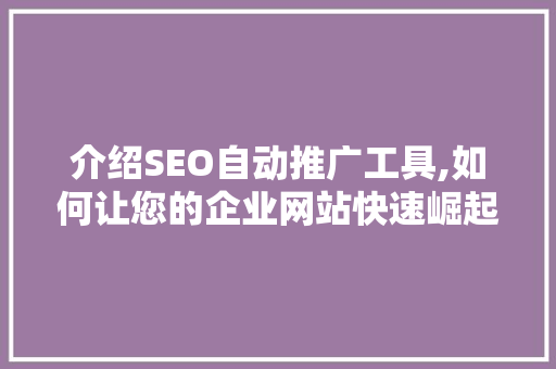 介绍SEO自动推广工具,如何让您的企业网站快速崛起