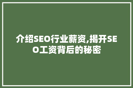 介绍SEO行业薪资,揭开SEO工资背后的秘密