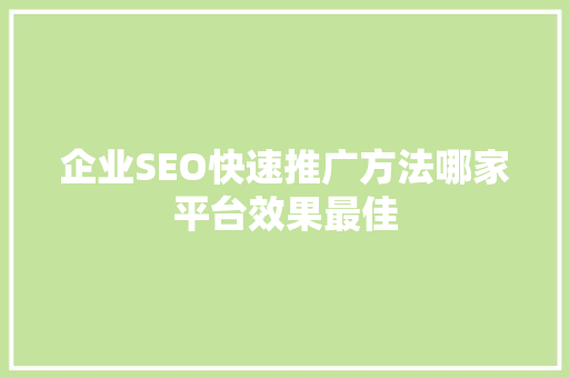 企业SEO快速推广方法哪家平台效果最佳