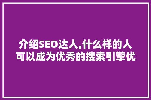介绍SEO达人,什么样的人可以成为优秀的搜索引擎优化师