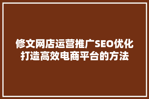 修文网店运营推广SEO优化打造高效电商平台的方法