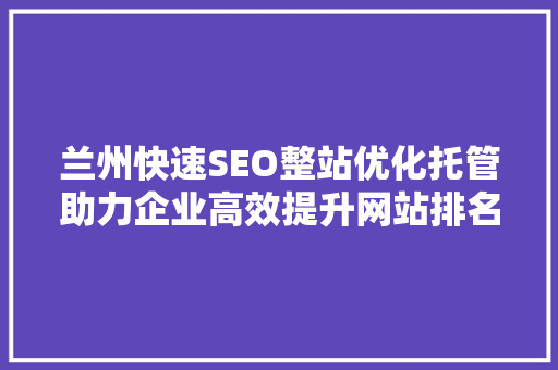 兰州快速SEO整站优化托管助力企业高效提升网站排名，抢占市场先机