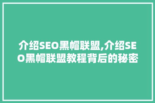 介绍SEO黑帽联盟,介绍SEO黑帽联盟教程背后的秘密