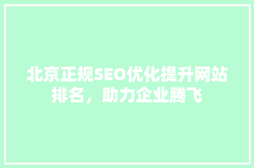北京正规SEO优化提升网站排名，助力企业腾飞