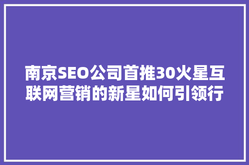 南京SEO公司首推30火星互联网营销的新星如何引领行业变革