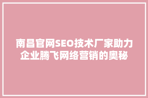 南昌官网SEO技术厂家助力企业腾飞网络营销的奥秘