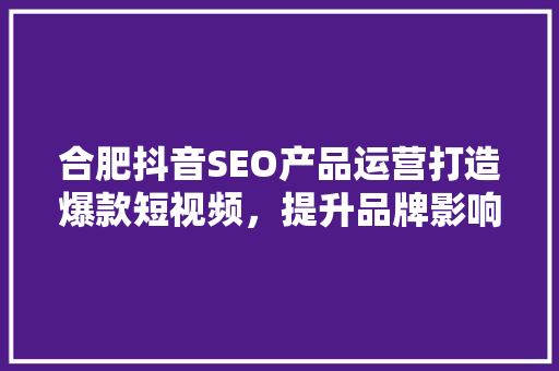 合肥抖音SEO产品运营打造爆款短视频，提升品牌影响力