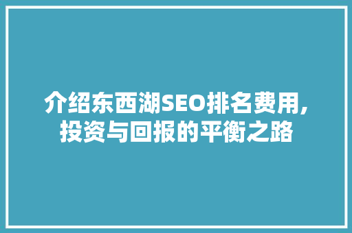 介绍东西湖SEO排名费用,投资与回报的平衡之路