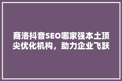 商洛抖音SEO哪家强本土顶尖优化机构，助力企业飞跃