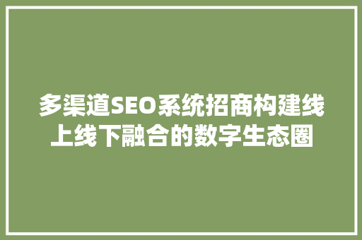 多渠道SEO系统招商构建线上线下融合的数字生态圈