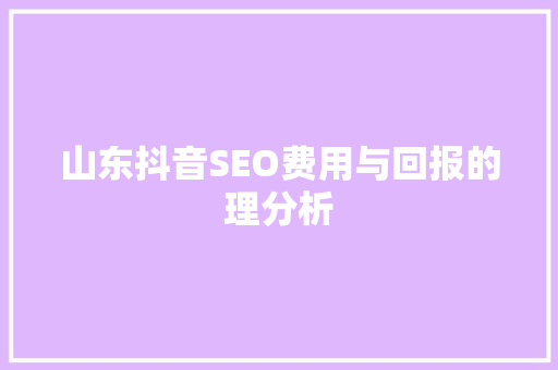 山东抖音SEO费用与回报的理分析