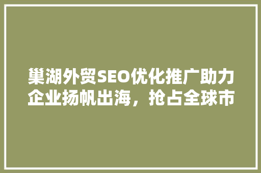 巢湖外贸SEO优化推广助力企业扬帆出海，抢占全球市场先机