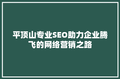 平顶山专业SEO助力企业腾飞的网络营销之路