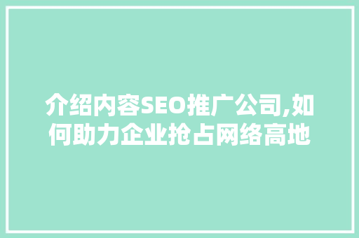 介绍内容SEO推广公司,如何助力企业抢占网络高地