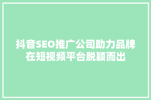 抖音SEO推广公司助力品牌在短视频平台脱颖而出