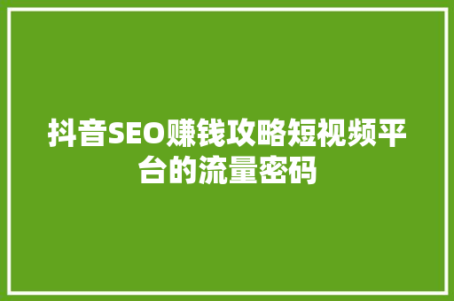 抖音SEO赚钱攻略短视频平台的流量密码