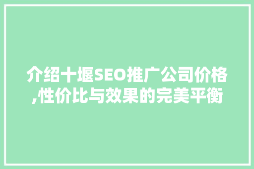 介绍十堰SEO推广公司价格,性价比与效果的完美平衡  第1张