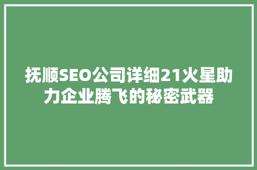 抚顺SEO公司详细21火星助力企业腾飞的秘密武器