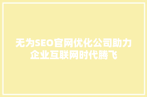 无为SEO官网优化公司助力企业互联网时代腾飞