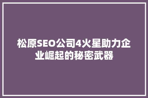 松原SEO公司4火星助力企业崛起的秘密武器