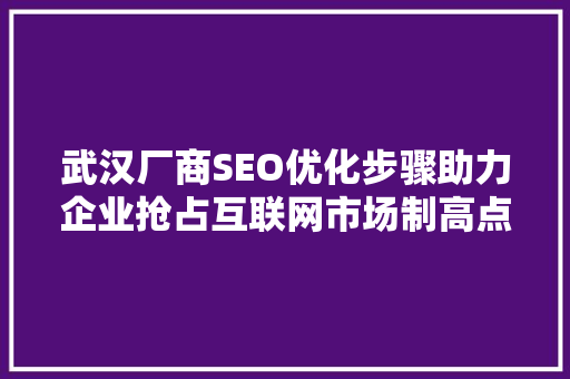 武汉厂商SEO优化步骤助力企业抢占互联网市场制高点  第1张