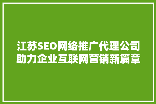 江苏SEO网络推广代理公司助力企业互联网营销新篇章
