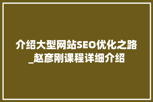 介绍大型网站SEO优化之路_赵彦刚课程详细介绍