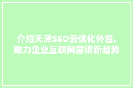 介绍天津SEO云优化外包,助力企业互联网营销新趋势