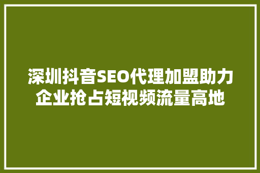 深圳抖音SEO代理加盟助力企业抢占短视频流量高地