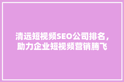 清远短视频SEO公司排名，助力企业短视频营销腾飞