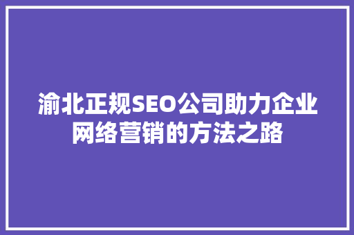 渝北正规SEO公司助力企业网络营销的方法之路
