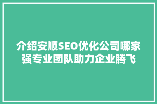 介绍安顺SEO优化公司哪家强专业团队助力企业腾飞