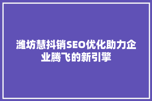 潍坊慧抖销SEO优化助力企业腾飞的新引擎