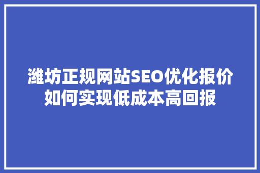 潍坊正规网站SEO优化报价如何实现低成本高回报