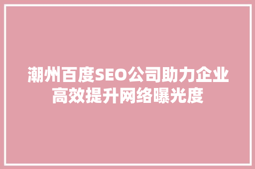 潮州百度SEO公司助力企业高效提升网络曝光度