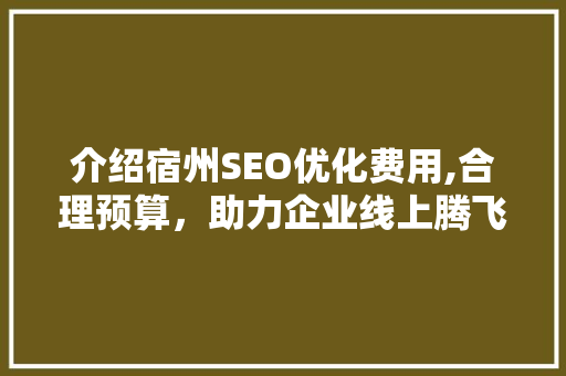 介绍宿州SEO优化费用,合理预算，助力企业线上腾飞