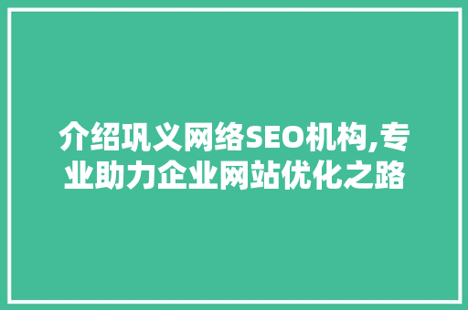 介绍巩义网络SEO机构,专业助力企业网站优化之路