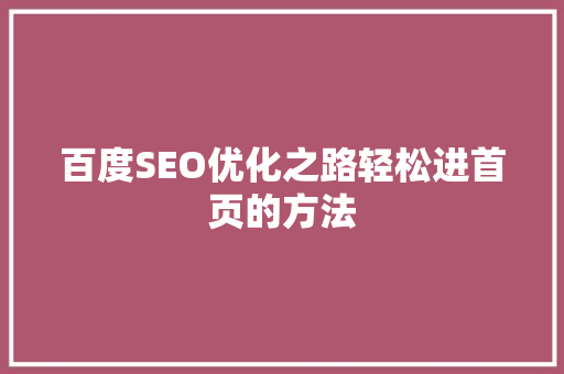 百度SEO优化之路轻松进首页的方法