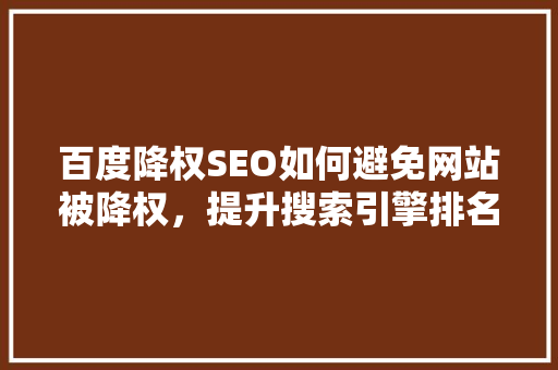 百度降权SEO如何避免网站被降权，提升搜索引擎排名  第1张